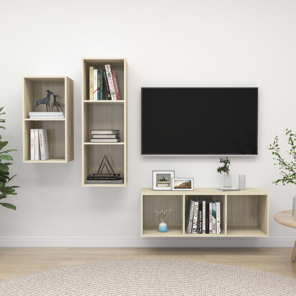 Zestaw 3 szafek TV, dąb sonoma, materiał drewnopochodny