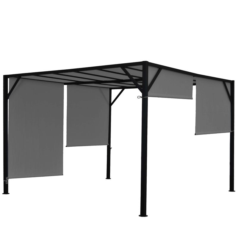 Pergola Baia, zadaszenie patio pawilonu ogrodowego, solidna stalowa rama 6cm + rozsuwany dach szary ~ 3x3m