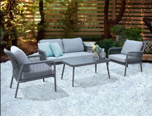 Salotto da esterno posti in alluminio e rivestimento in corda