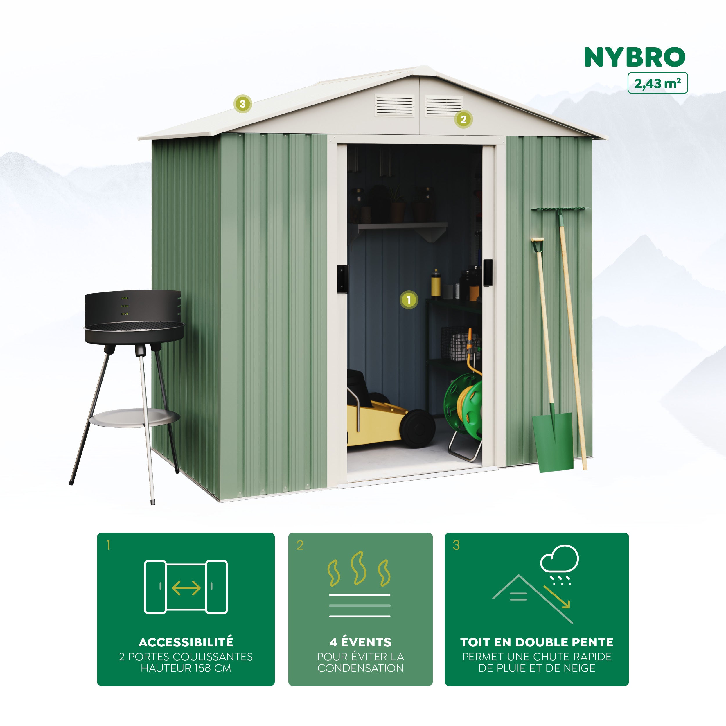 Casetta da giardino in metallo Nybro 2,43 m2 - 10 anni di garanzia - 201x121x176 cm. - 3