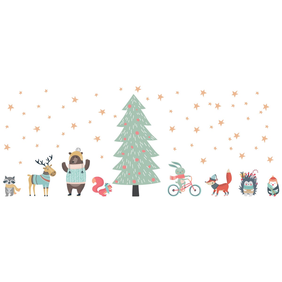 Stickers Noël sapin et animaux scandinaves - Autocollants stickers adhésifs noël - décoration fêtes - 105x70cm - 5