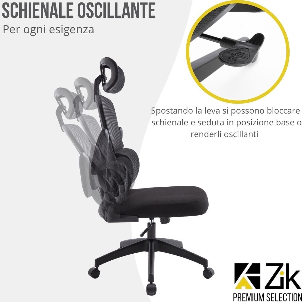 Chaise de bureau avec accoudoirs Fauteuil ergonomique pivotant avec support lombaire et appui-tête réglable, dossier pivotant - Noir - 5