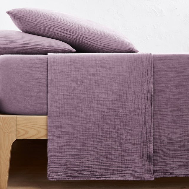 Drap plat uni gaze de coton, Kumla - Figue - 180 x 290 cm