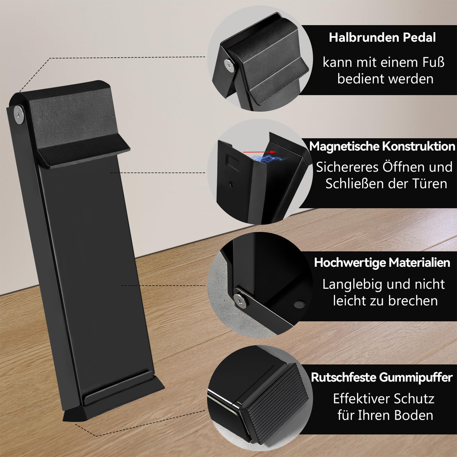 Butée De Porte, Arret De Portail Actionné Par Le Pied En Acier Inoxydable,Securite Porte D'entrée, Door Stopper Pour Tapis, Planchers En Bois, Noir - 3
