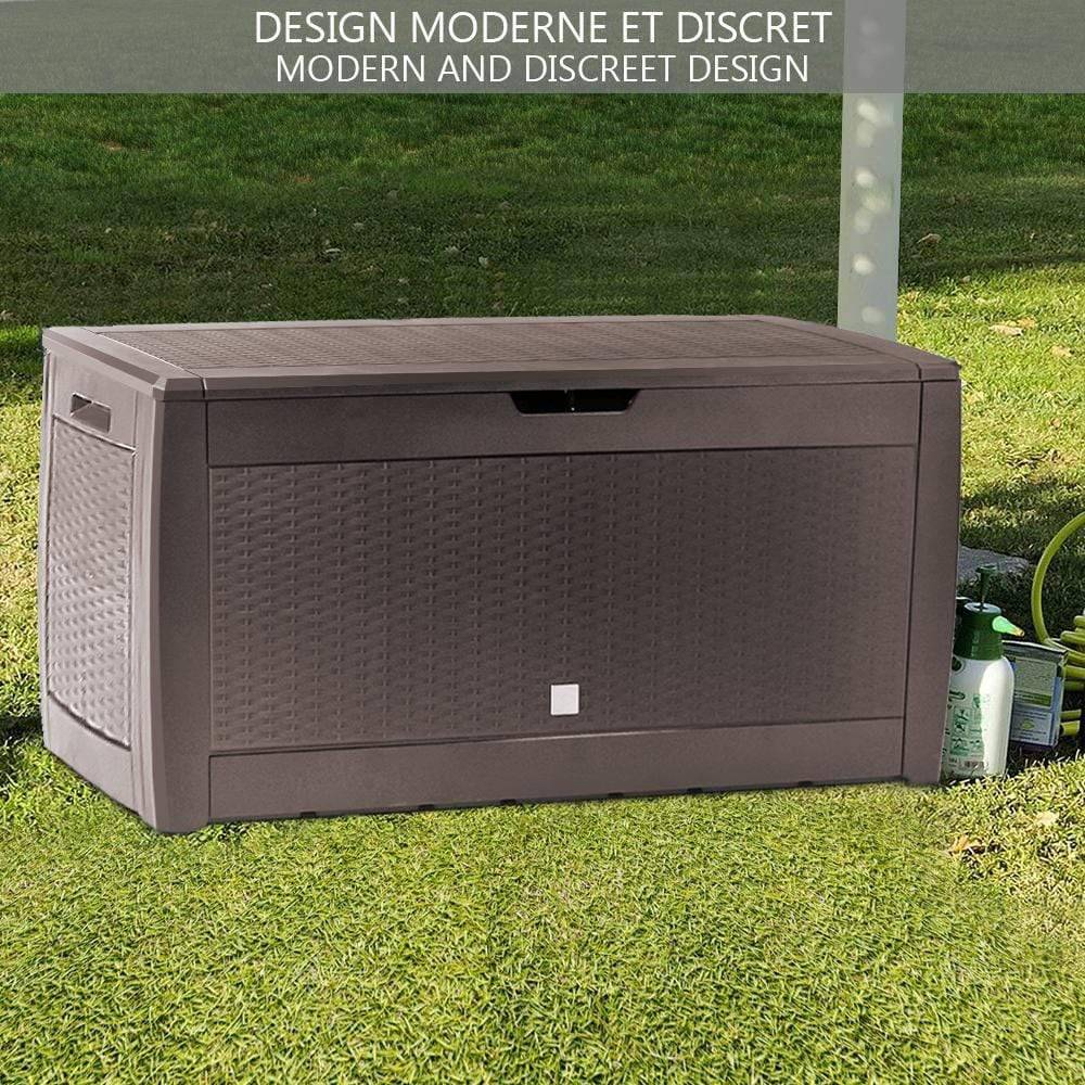 Coffre de Jardin avec Poignées et Roues 310L - Malle de Rangement Extérieur en PP - 119x48x60cm - Style Polyrotin Marron - VOUNOT® - 4