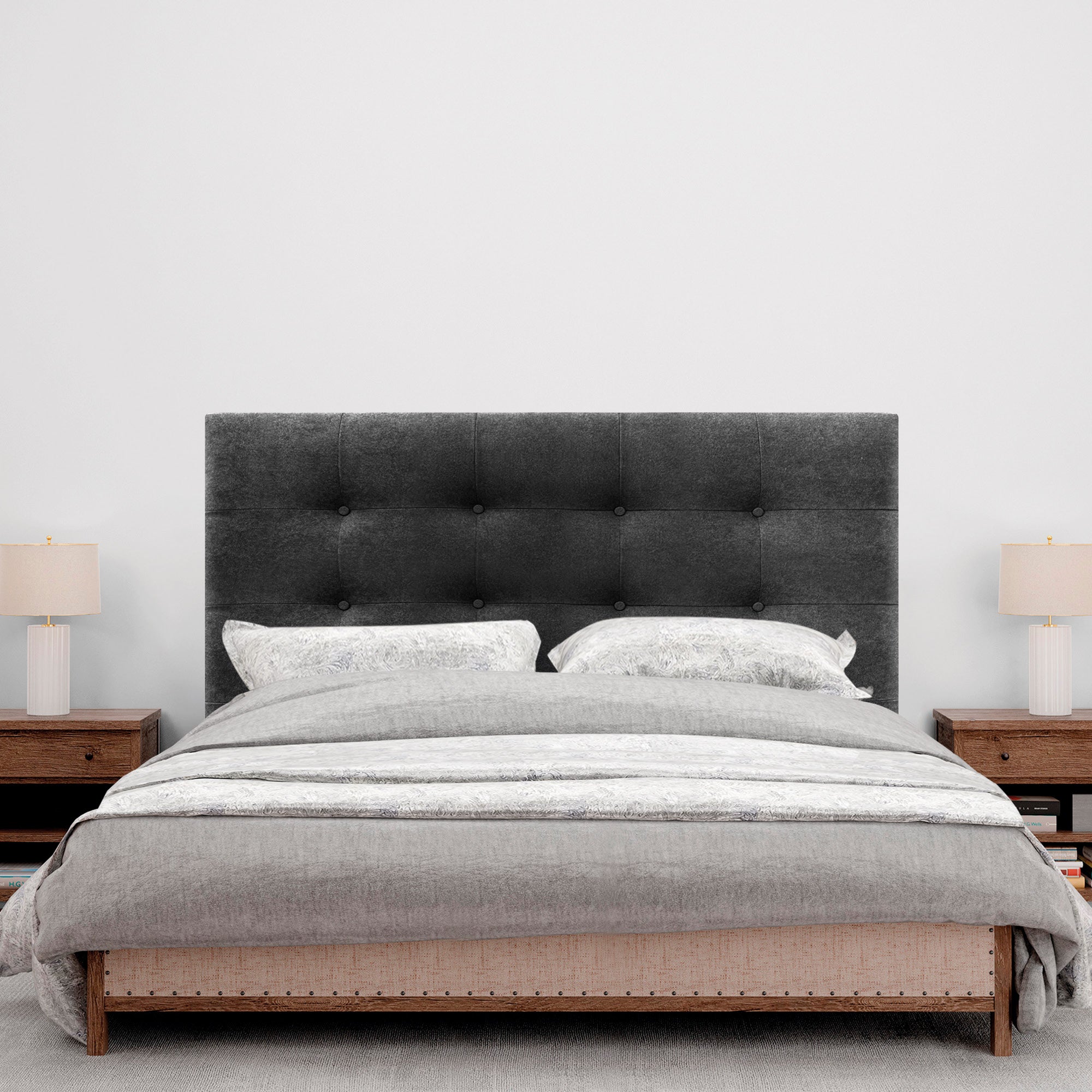 DHOME Cabecero de Tela Aqualine Capitoné Hasta el Suelo 150x120cm Camas 150 - Negro - 2