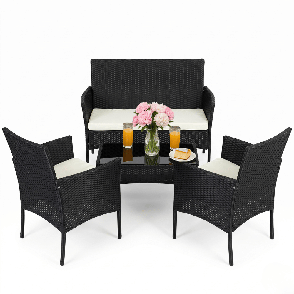 Zestaw mebli ogrodowych technorattan na taras ogród komplet wypoczynkowy FUNFIT sofa stół 2x fotel czarny - 6