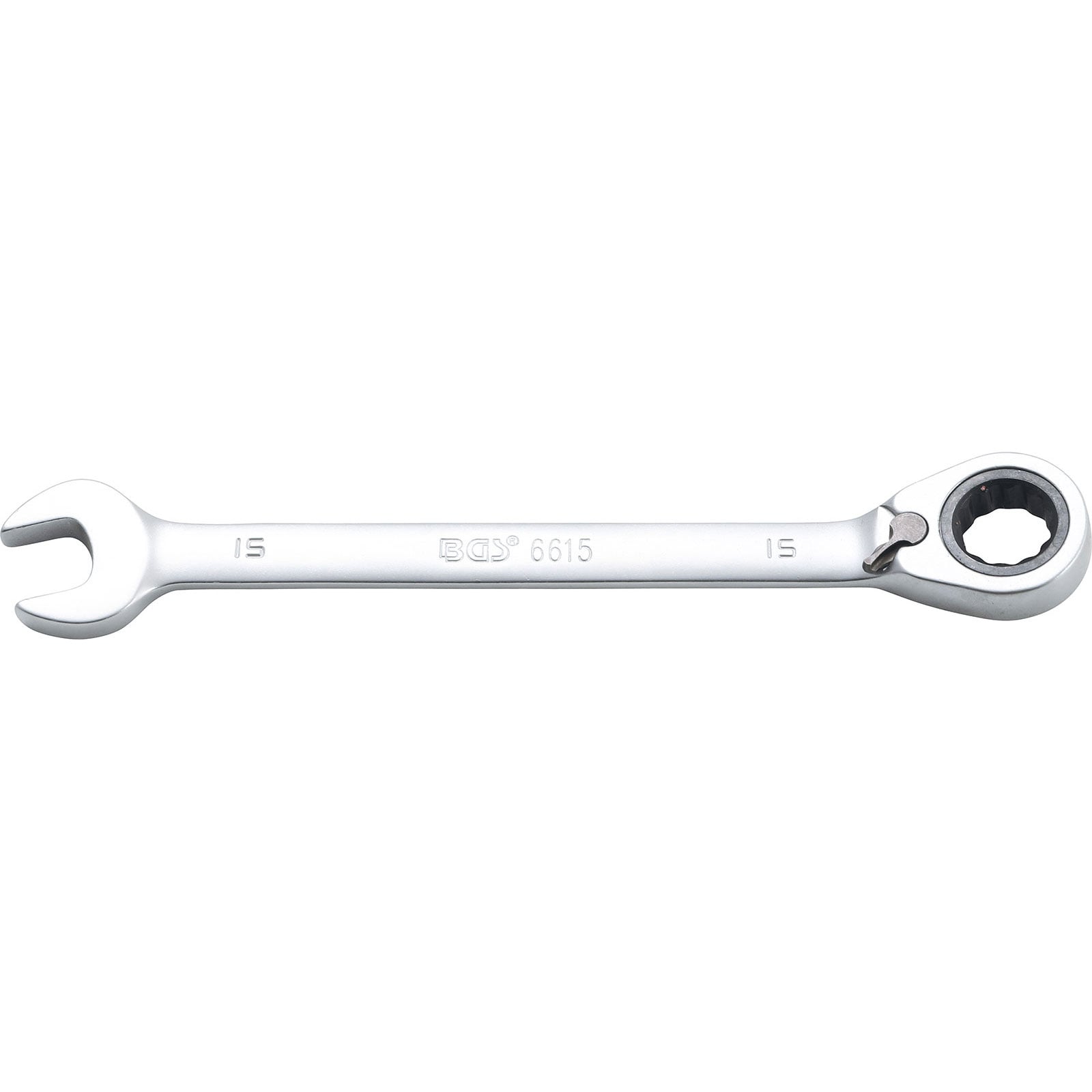 BGS Klucz grzechotkowy płasko-oczkowy przełączalny SW 15 mm - 6615