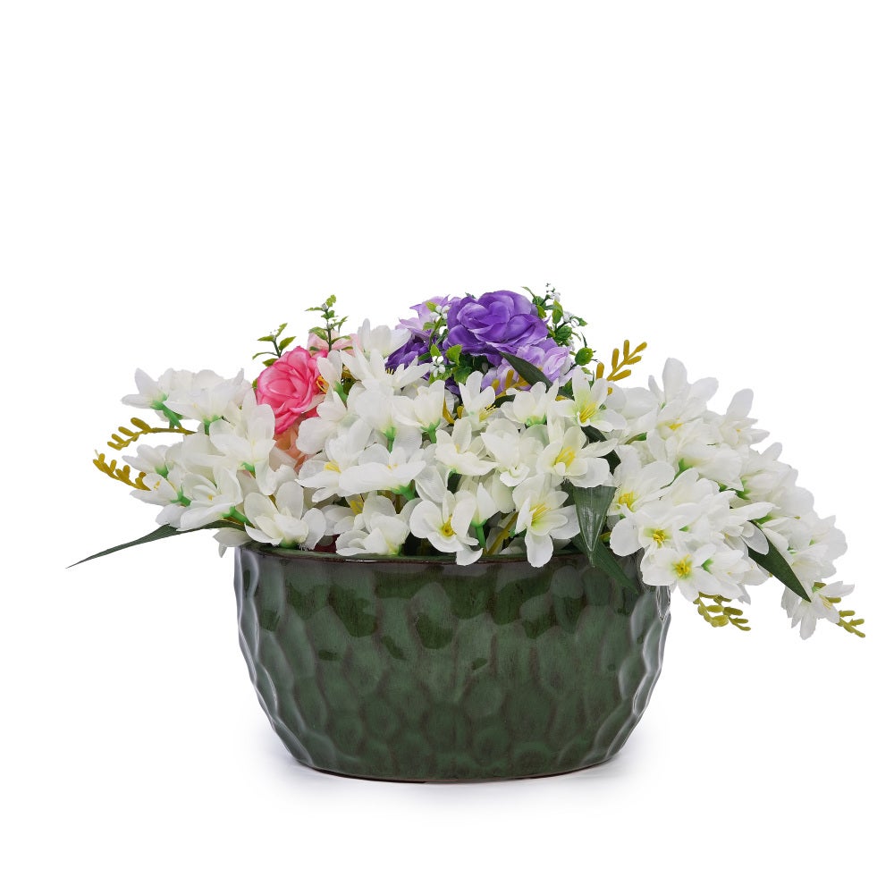 Ensemble 3 pots en céramique émaillée verte, faits main, perforés, idéal bambou/figuier, intérieur/extérieur. - 9