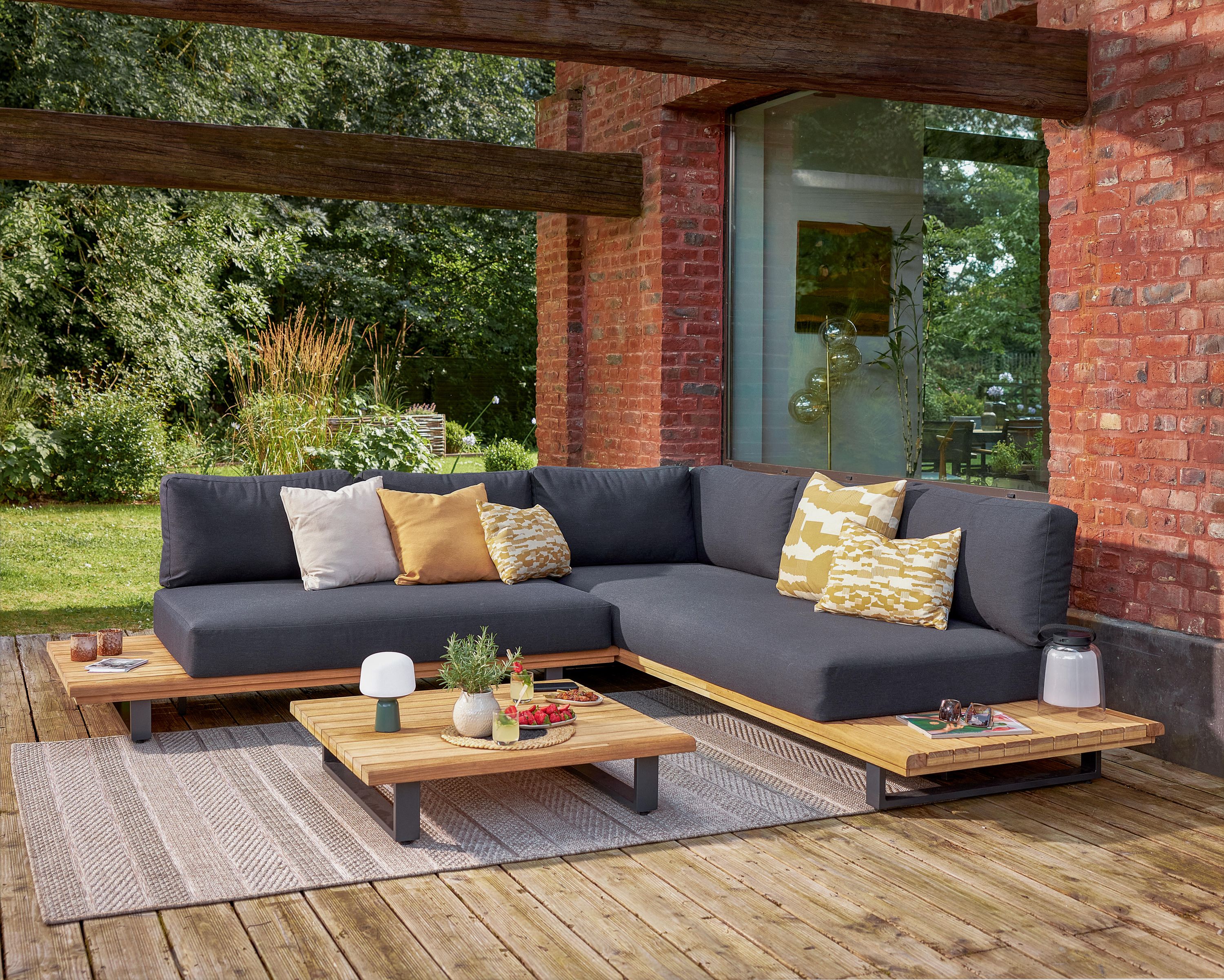 NATERIAL Sirokos niski stolik kawowy do salonu z aluminium i drewna tekowego - 2