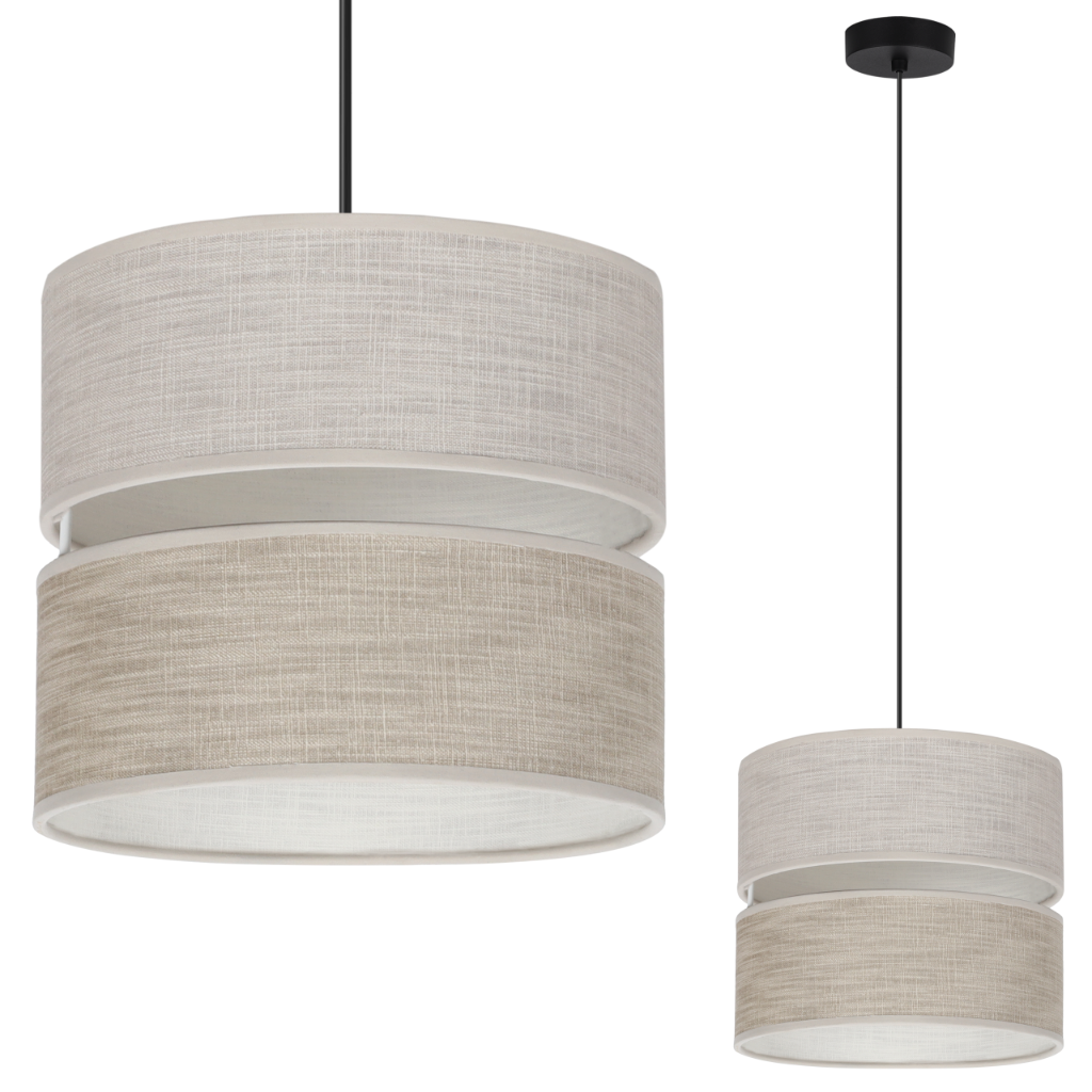 Lampa sufitowa wisząca Len Duo L06 czarna glamour 1xE27 abażur okrągły tuba 20cm beżowy Light Home LH