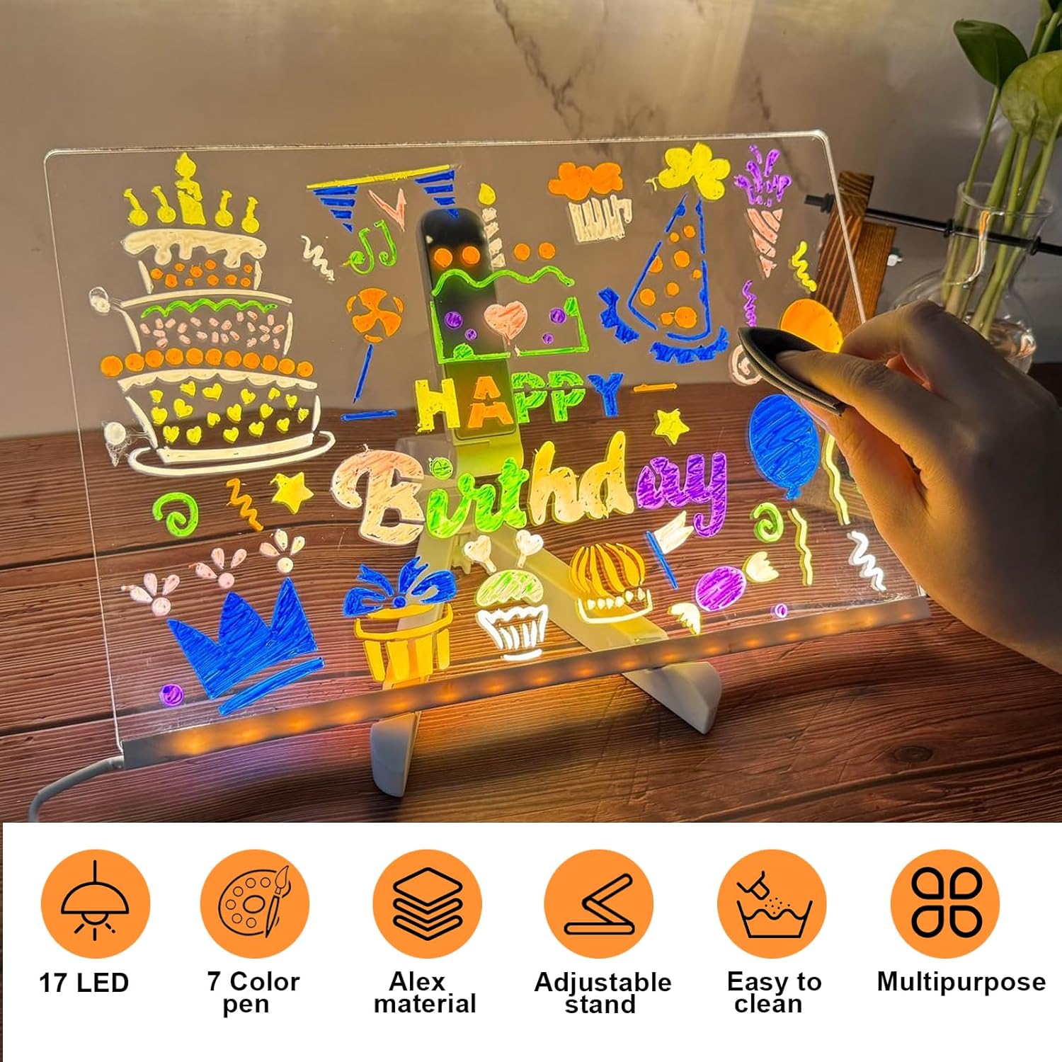 Panneau acrylique lumineux à LED, panneau d'affichage LED couleur, panneau de message LED, effaçable, avec autocollant de transfert - 20*30 cm - 3