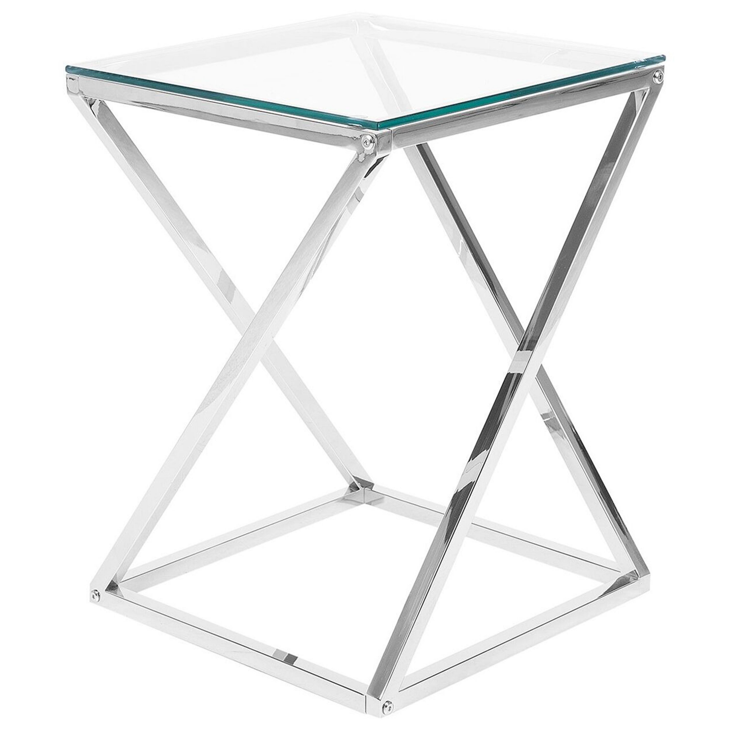 Beliani Mesa Auxiliar Beverly Vidrio Plateado , Leroy Merlin
