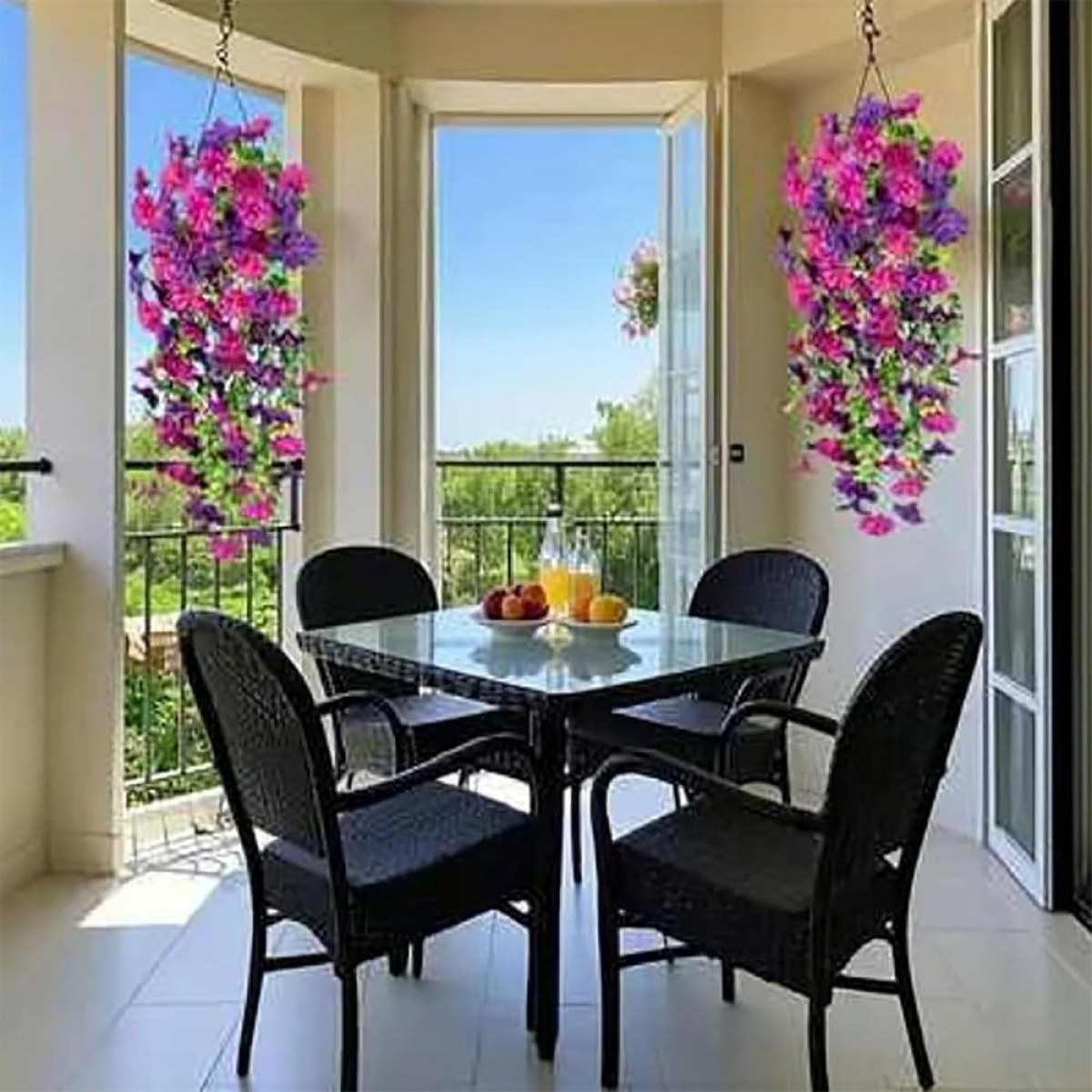 2 Flores Artificiales Colgantes para Jardín - Morning Glory 75 cm | Decoración Exterior para Porche, Balcón y Patio - 5