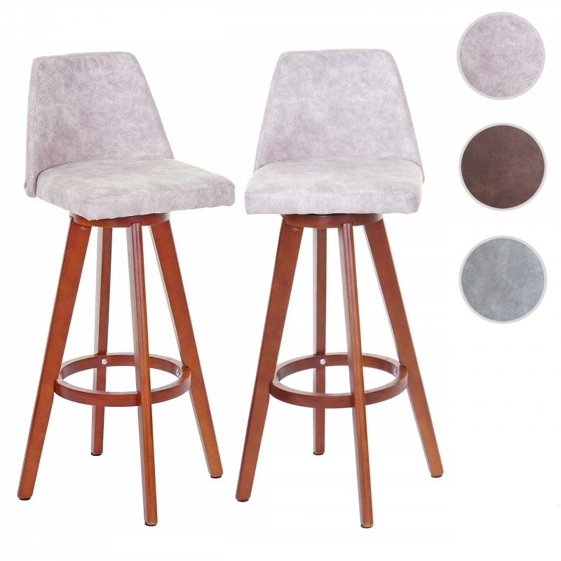 Zestaw 2 stołków barowych HWC-C43, stołek barowy, drewniany tekstylny obrotowy ~ vintage brązowy, jasne nogi