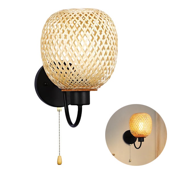 Kinkiet bambusowy kinkiet retro z bambusa lampa bambusowa lampka nocna sypialni lampka nocna z przełącznikiem łańcuszkowym żarówka nie jest dołączona