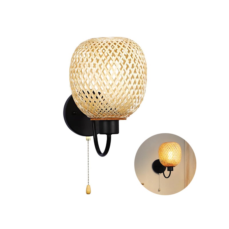 Kinkiet bambusowy kinkiet retro z bambusa lampa bambusowa lampka nocna sypialni lampka nocna z przełącznikiem łańcuszkowym żarówka nie jest dołączona