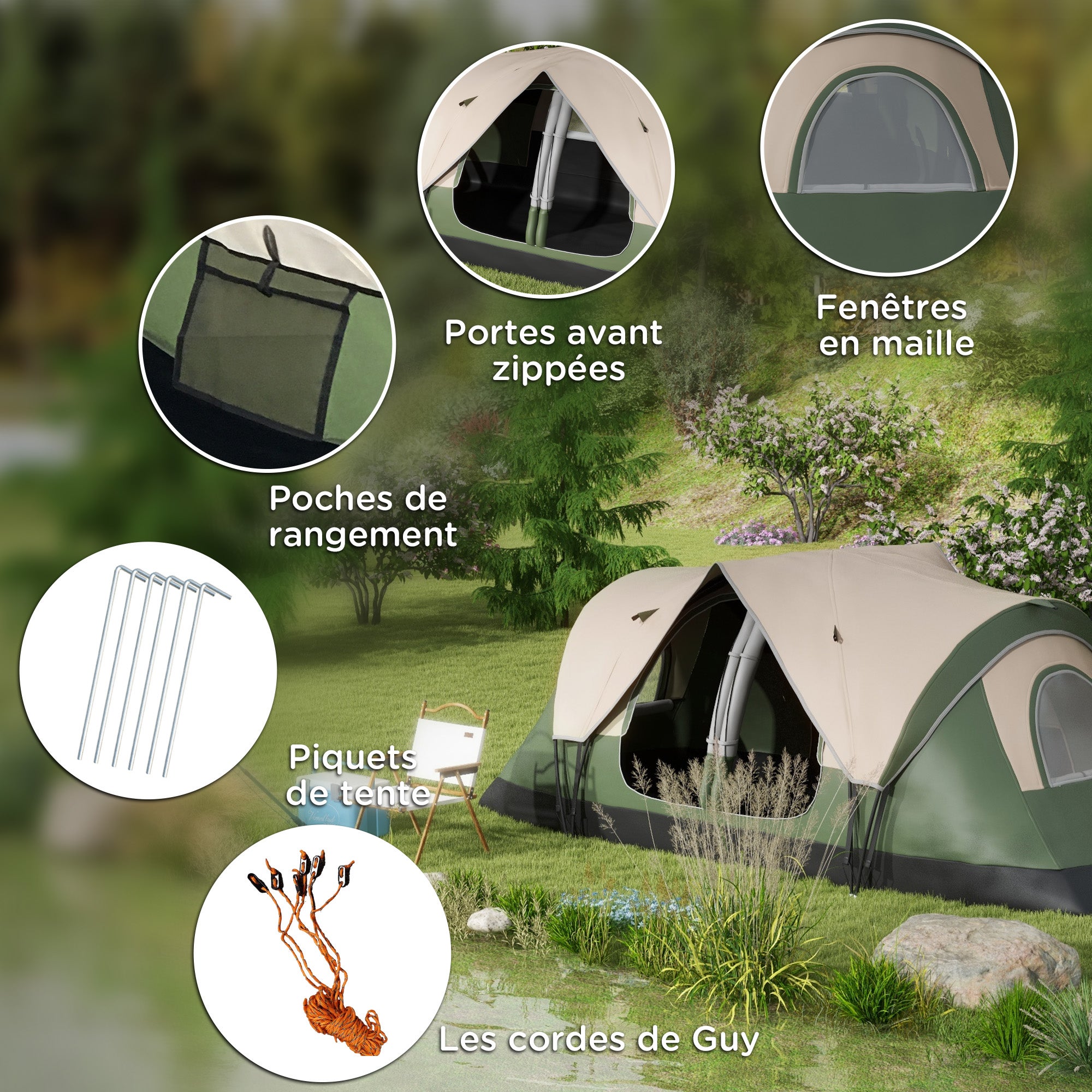 Tente de camping familiale 6-8 pers. double toit moustiquaire sac - 8