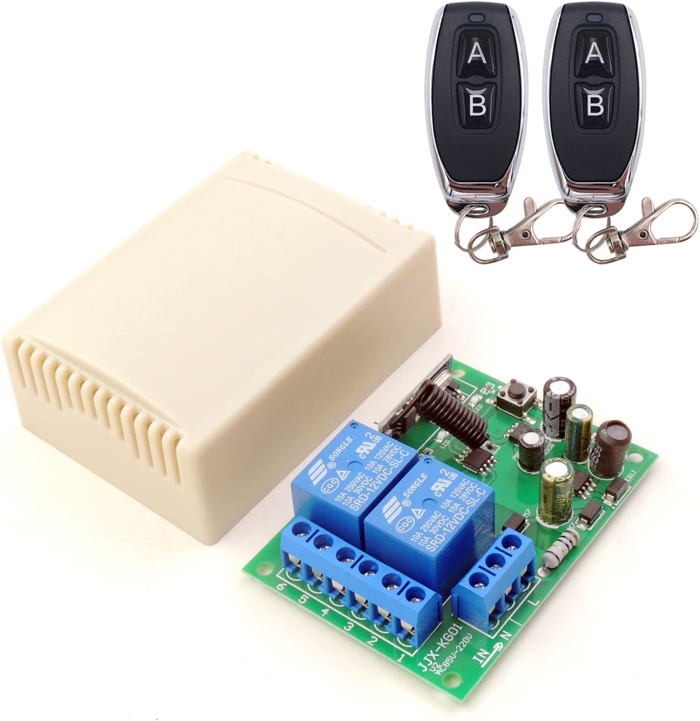 Bezprzewodowy pilot zdalnego sterowania RF 433 MHz, 2-kanałowy przekaźnik AC 110 V / 220 V / 230 V / 240 V z 2 pilotami do bramy garażowej