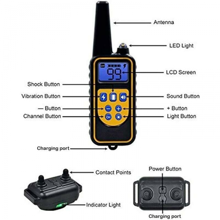 Collar para perros con un alcance efectivo de 800 metros, control remoto recargable y clasificación de impermeabilidad IPX7. - 5