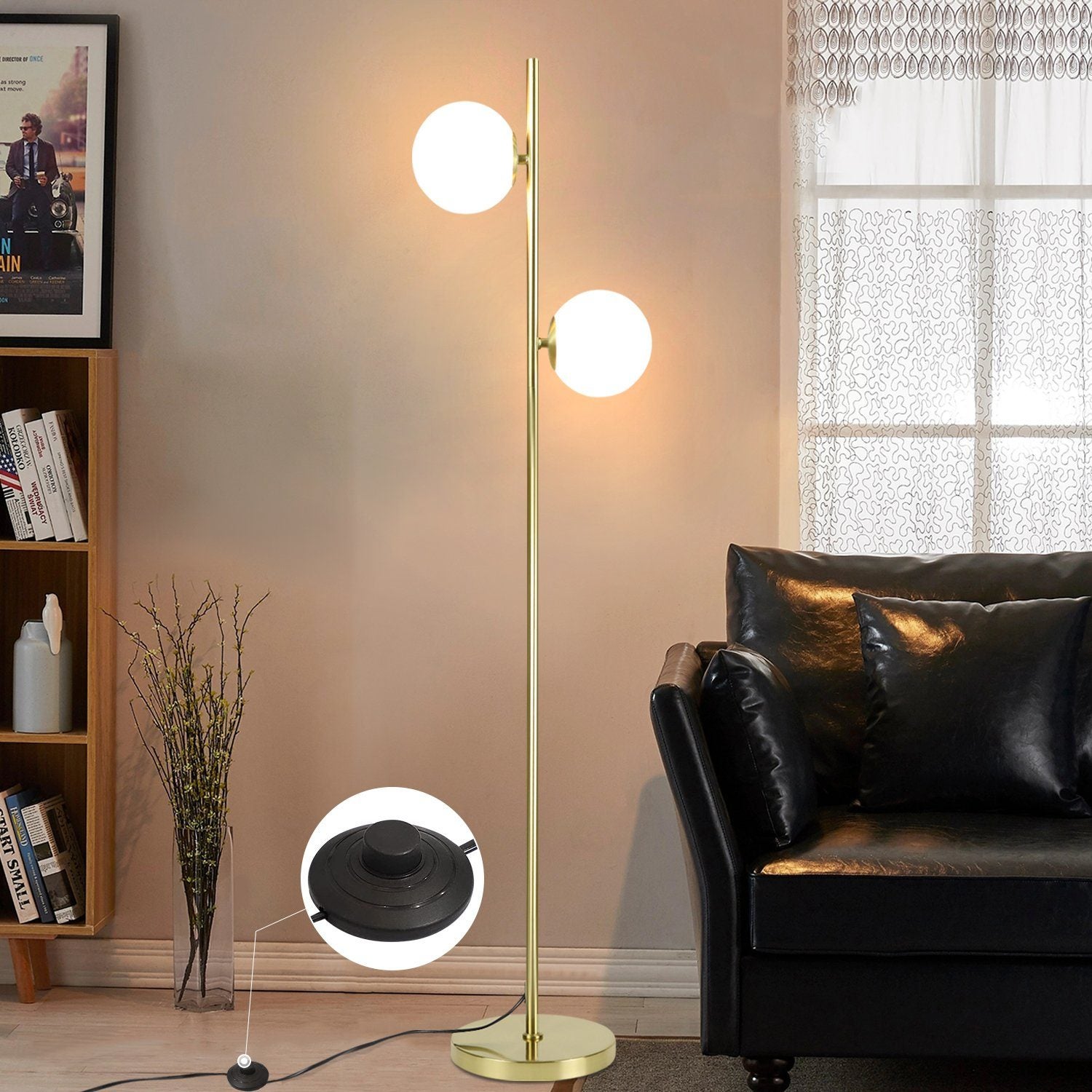 NETTLIFE Lampadaire Salon Moderne - Gold Design Lampadaire E27 Douille Lampe de sol avec interrupteur à pied -166cm （Sans source） - 8