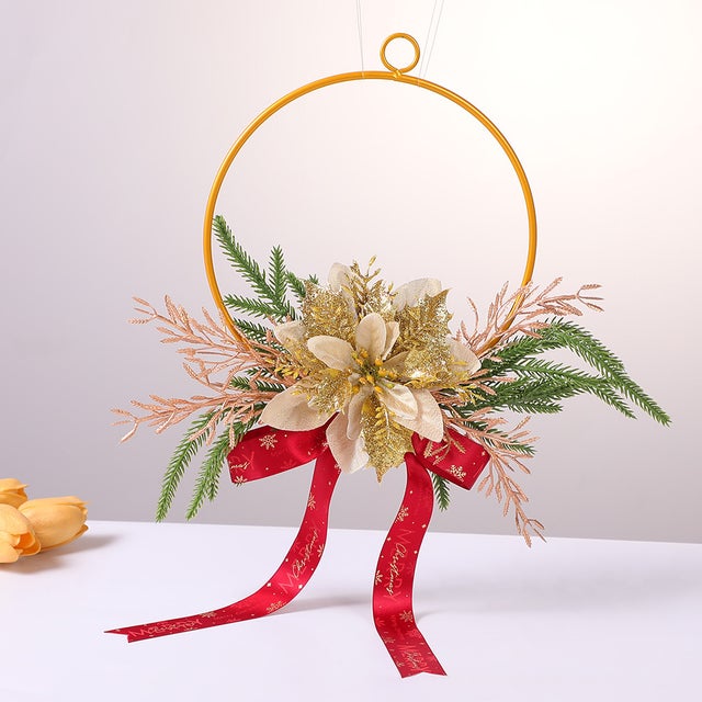 (Lot de 2) Couronne de Noël faite à la main, accessoire de décoration murale de vacances, couronne de Noël en métal, décoration murale