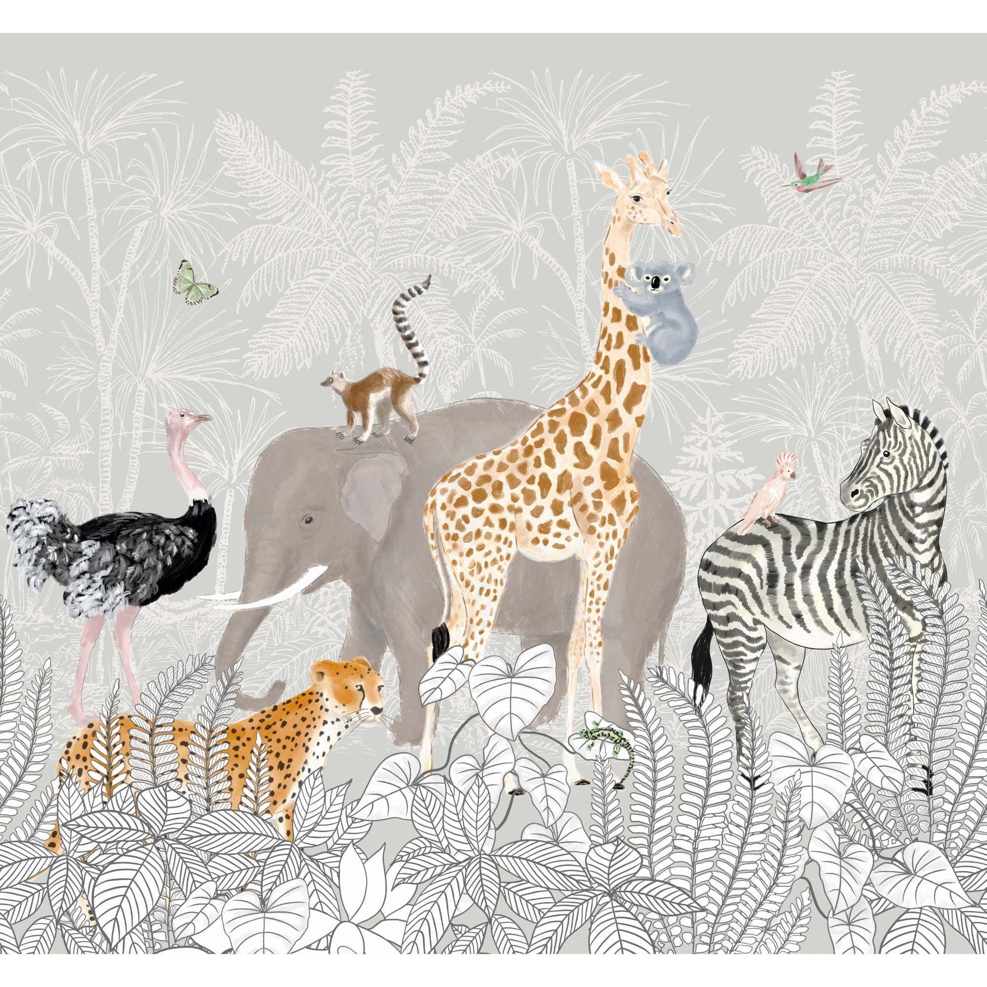 Papier peint panoramique Animaux de la Jungle 280 x 300cm Multicolore - 2