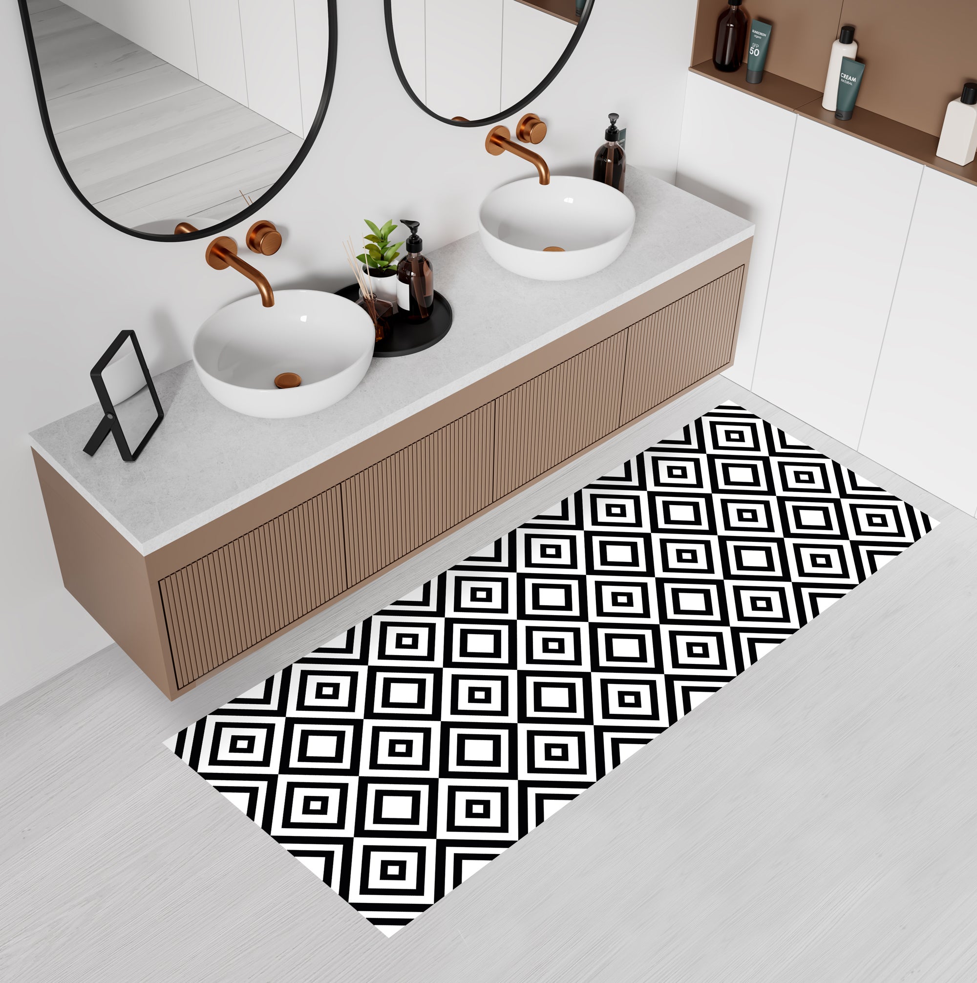 Dywan winylowy Axel 80x300 cm - antypoślizgowy dywan z PVC do kuchni lub salonu, zmywalny, w geometrycznym stylu