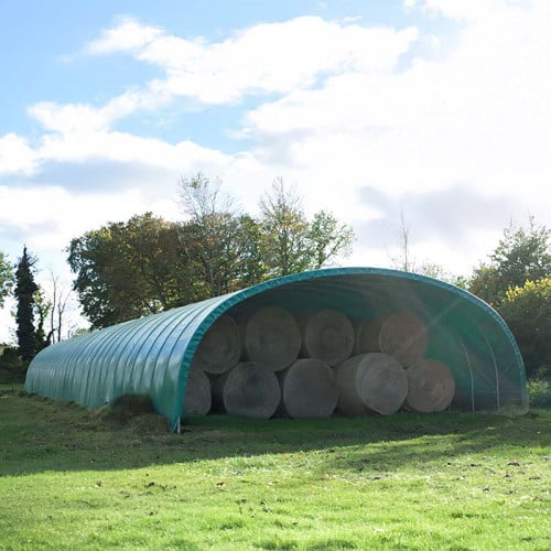 Abri tunnel en largeur 6 m pas à 1.50 m - Long 18 m, type Camion 640 gr/m² vert, Façade 2 portes dbles, Fix. Sol béton - 2