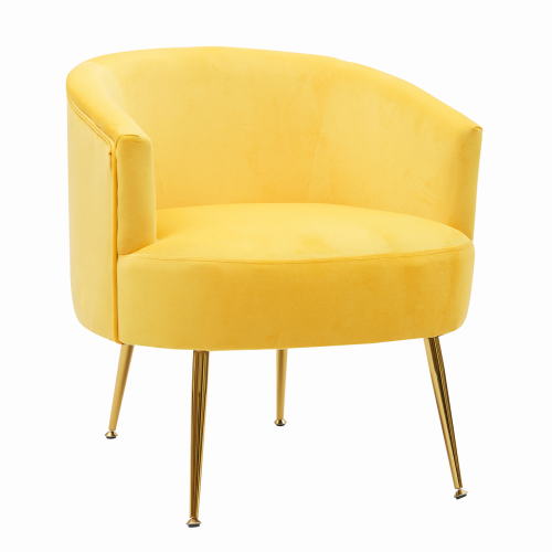 Sillón ergonómico en tela de terciopelo con patas doradas ajustables, amarillo