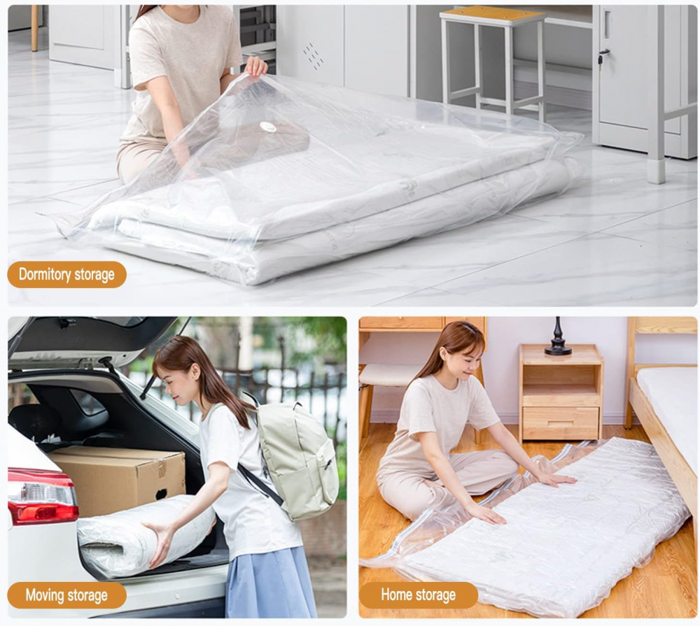 Grand sac de rangement sous vide pour matelas, vêtements, matelas compressé à 80 %, pas besoin de pompe à vide (220 x 100 cm) - 4