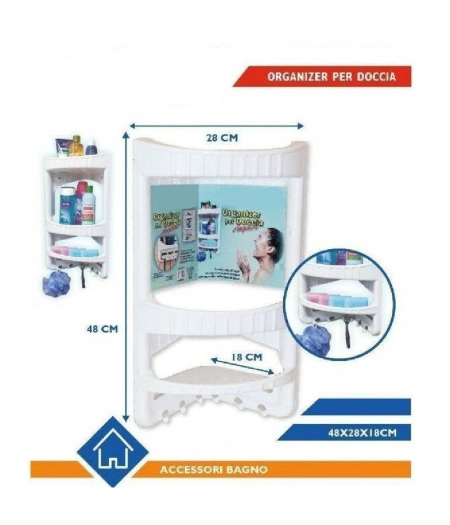 Organizer Doccia Regolabile Da 99 A 317 Cm, 4 Ripiani In Acciaio Inox, Mensola Angolare A Pressione, No Tool, Per Bagno, Shampoo E Prodotti - 2