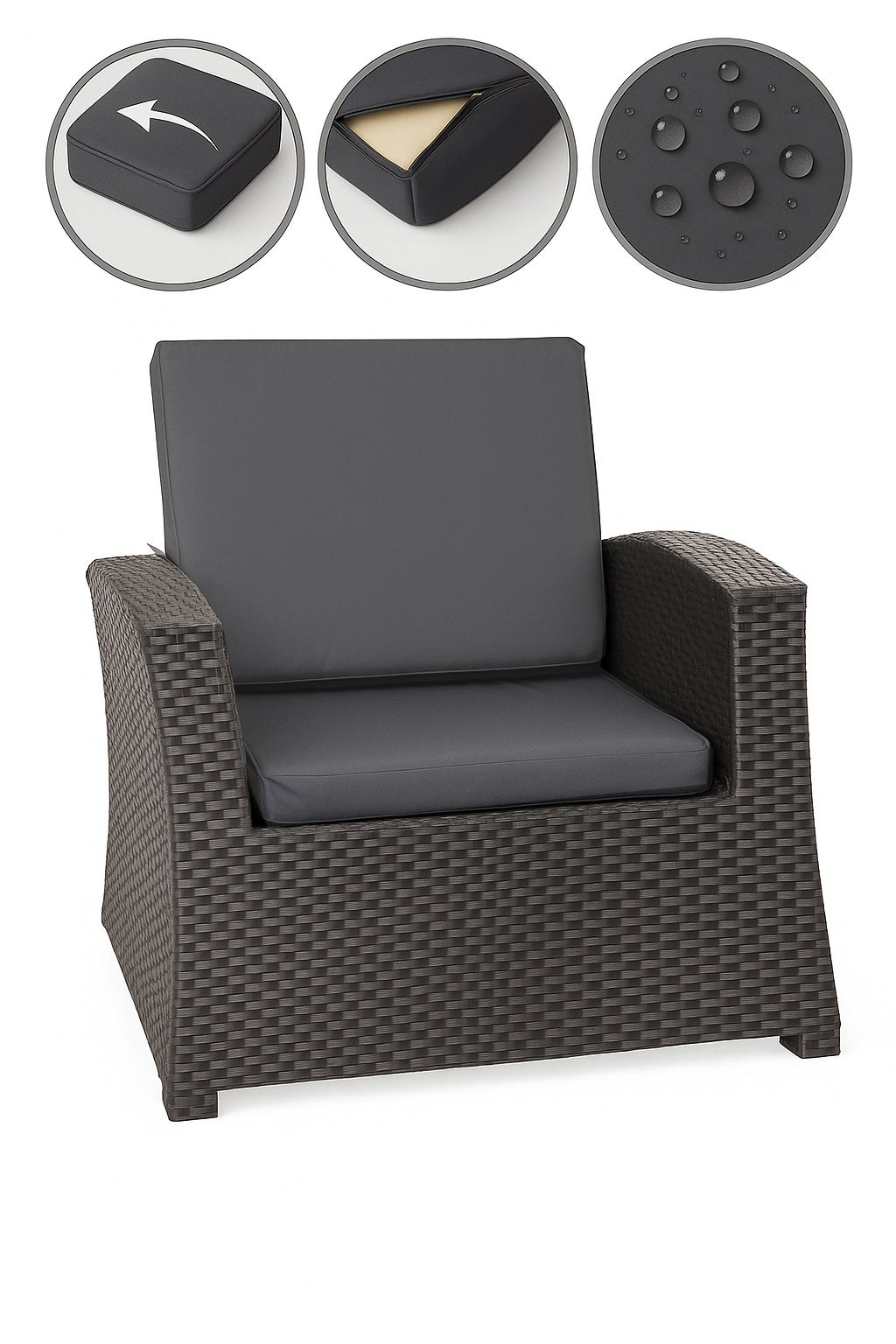 2x Zestaw poduszek na fotel ogrodowy rattanowy 56x52x7 antracyt poduszki na krzesło ogrodowe z oparciem poduszki na fotele technorattanowe na taras - 6