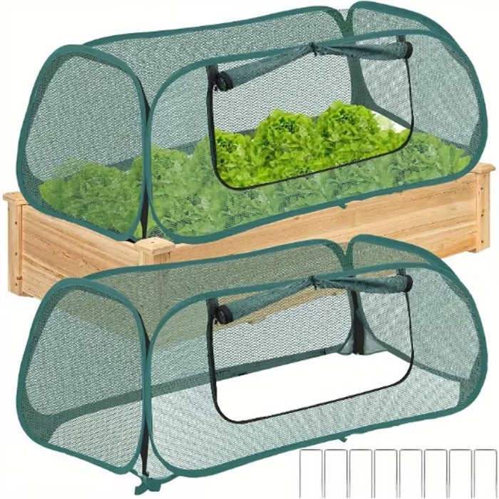 2 podnoszone osłony ogrodowe, klatka uprawowa, osłona roślin i siatka ogrodowa, z metalowymi kołkami kotwiącymi