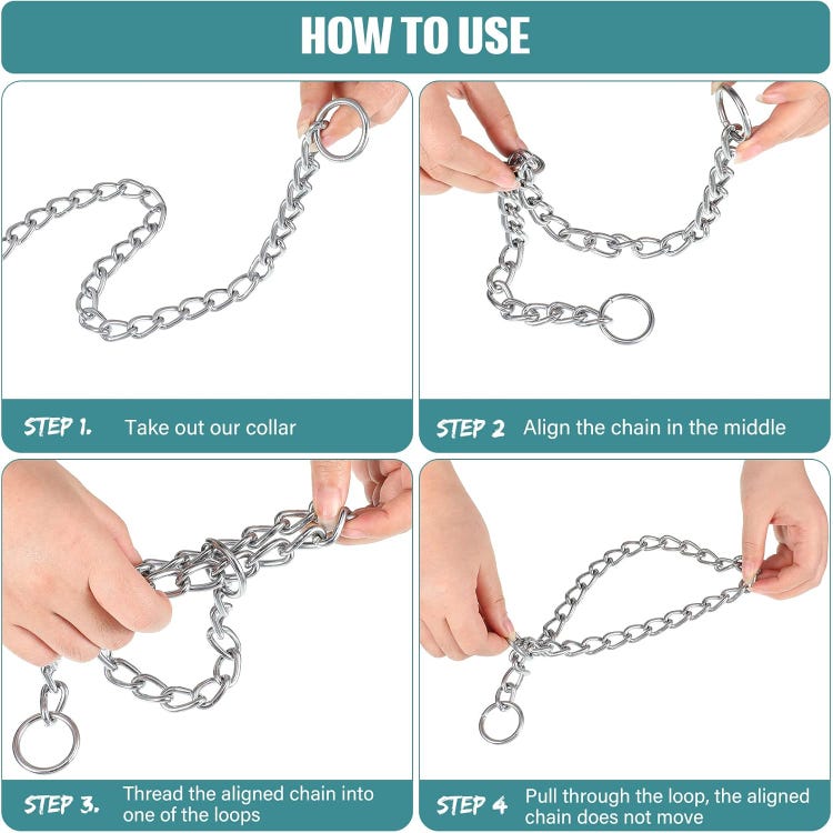 Coleira de metal para cães, coleira de corrente para cães, coleira de aço para cães, coleira antiderrapante para passeios e treinamento. - 2