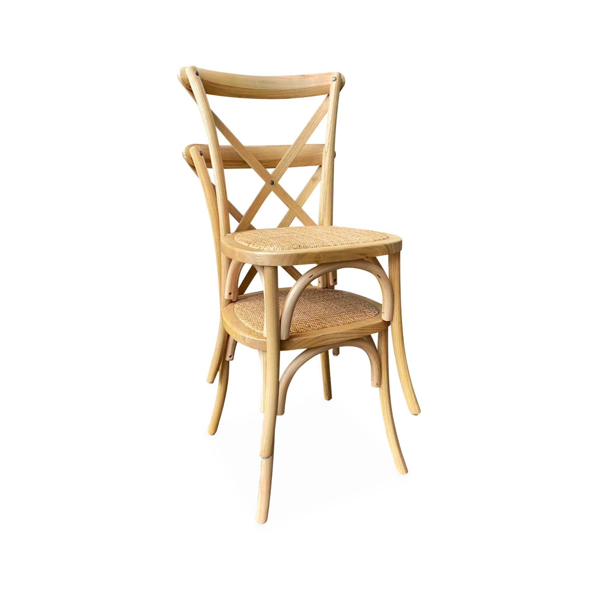 Lot de 4 chaises de bistrot en bois de cédrèle naturel. vintage. assise en rotin. empilables BELLEVILLE - 4
