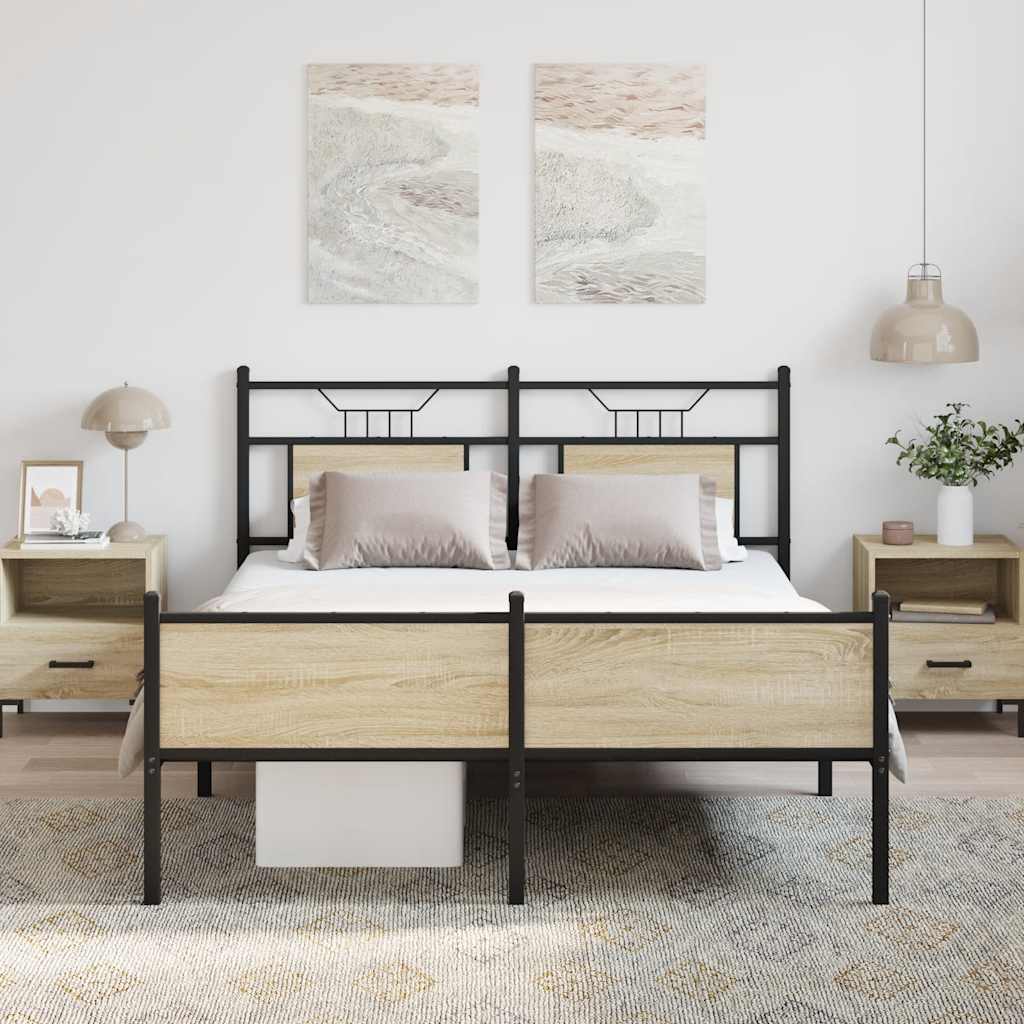 Cama de casal | Cama de adulto | Estrutura cama s/ colchão derivados de madeira carvalho sonoma CFW361908 - 4