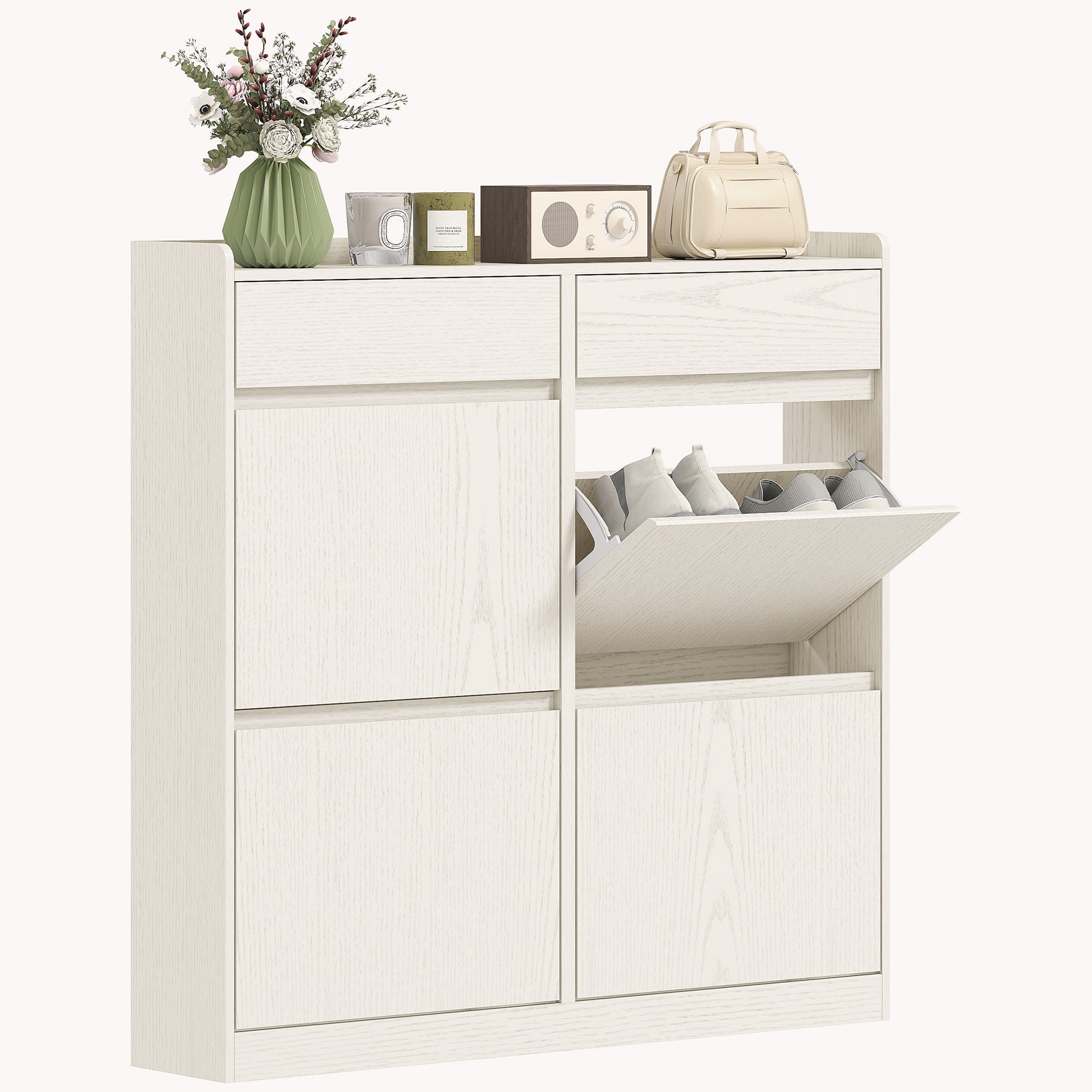 Scarpiera HOMCOM 18 Paia Stretta Con 3 Cassetti Pieghevoli E Ripiani Regolabili - Moderna, Bianco, 72x26x112 Cm - 3