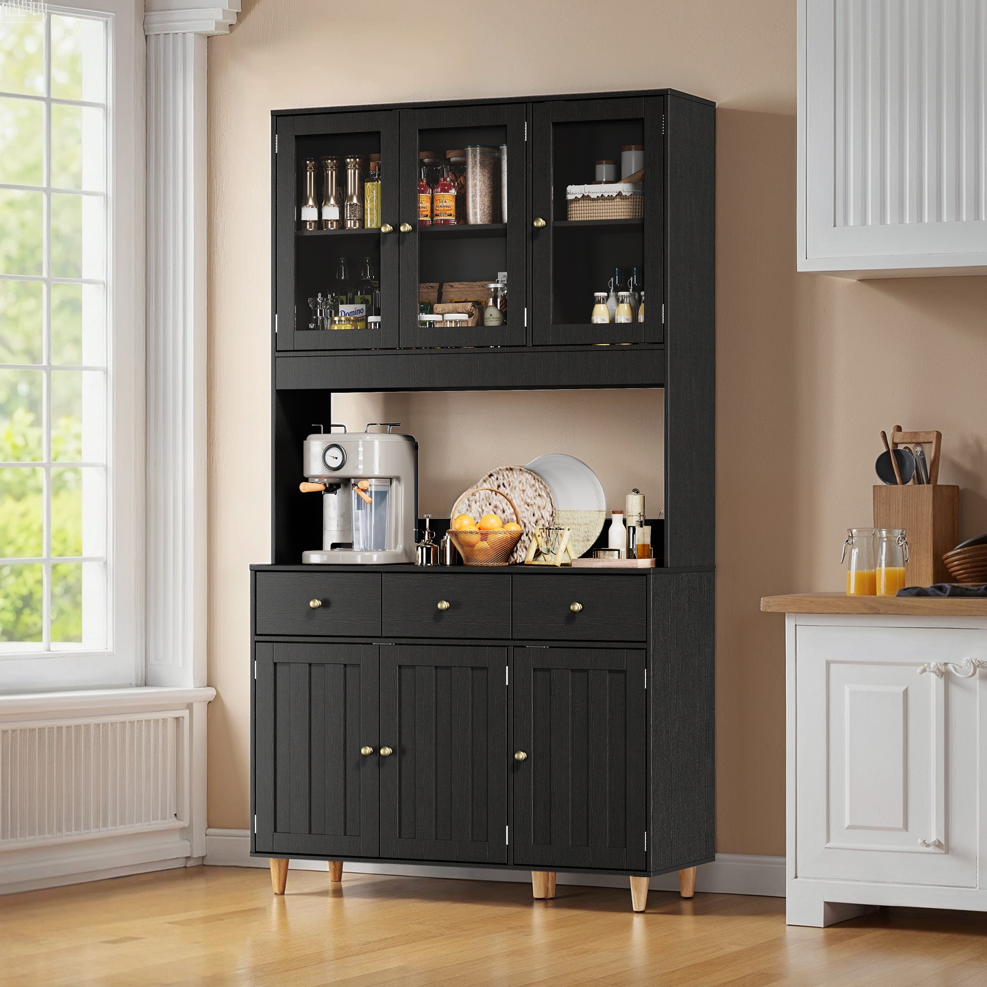 Buffet De Cuisine Noir Buffet Haut avec 3 Tiroirs et 6 Portes - 6
