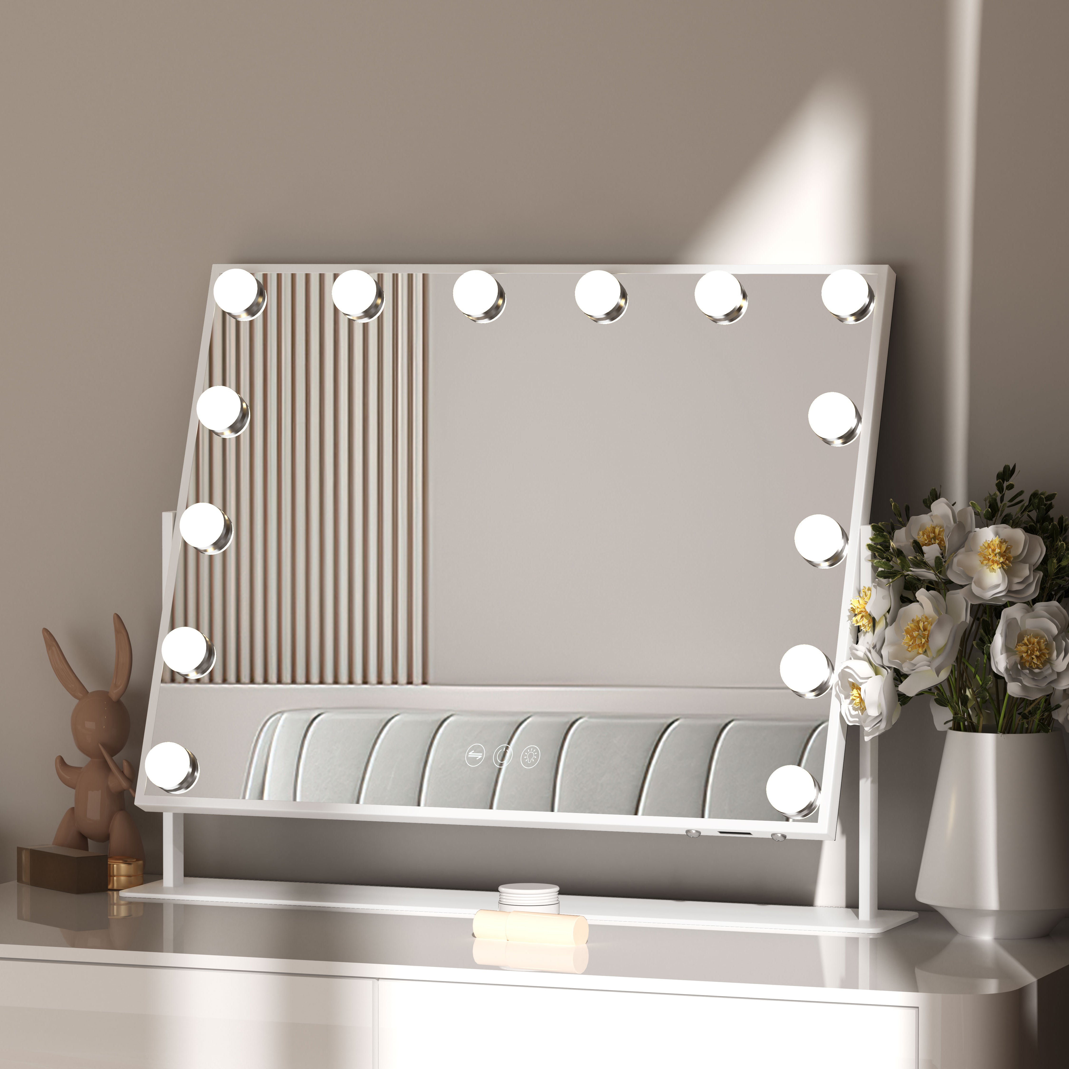 Specchio da trucco Hollywood illuminazione LED - 65 x 49 cm - Rotante - 2