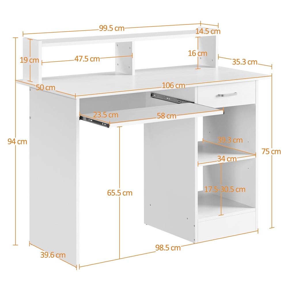 Bureau Informatique en Bois Bureau d’ordinateur avec Tiroir Support PC Plateau pour Clavier Étagère Blanc Yaheetech - 4