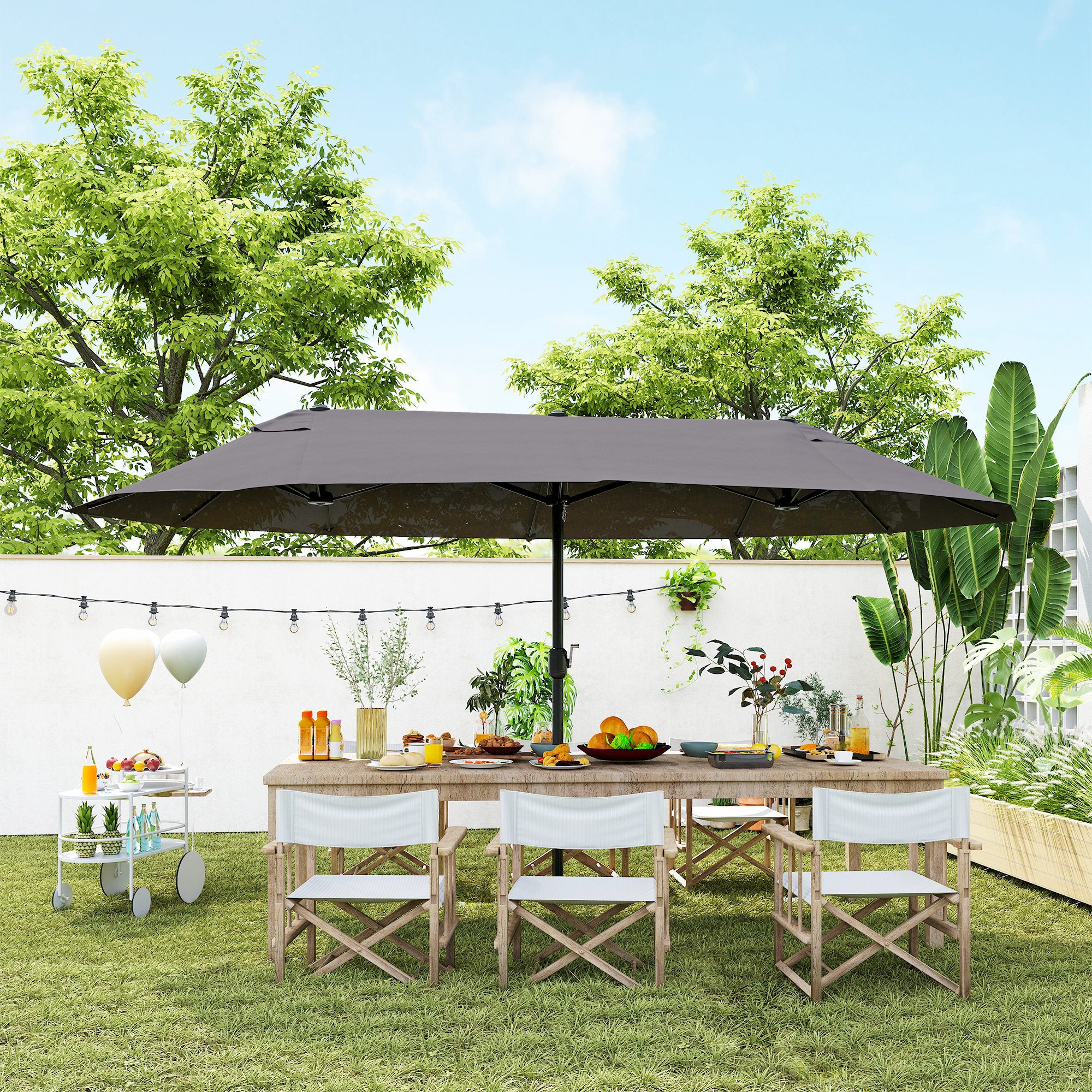 Sombrilla de jardín doble de 4,6 m - Gris - 8