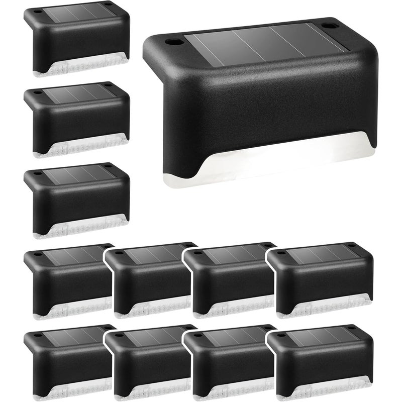Zestaw 12 wodoodpornych lamp solarnych do ogrodzeń, schodów, tarasów i alejek (czarne i białe)