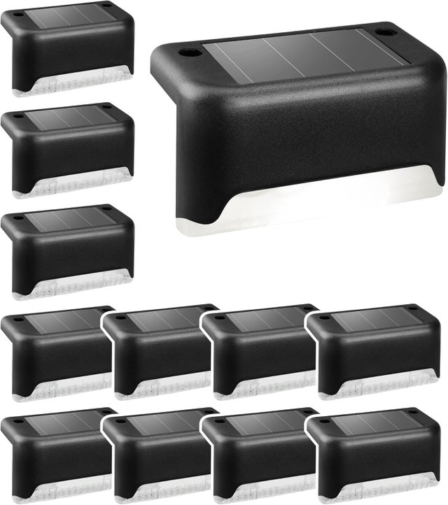 Lot de 12 lampes solaires étanches pour clôtures, escaliers, haies, cours, patios et allées (noir, lumière chaude)
