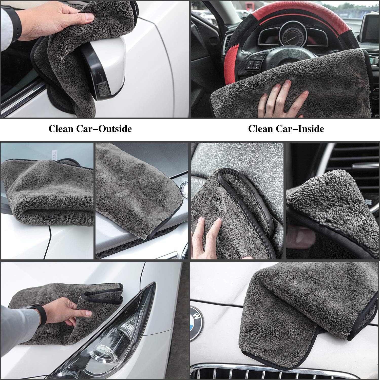 Chiffons de nettoyage de voiture en microfibre, Serviette de séchage de voiture ultra-épaisse améliorée Chiffon en microfibre 40x 60CM (paquet de 3) - 4