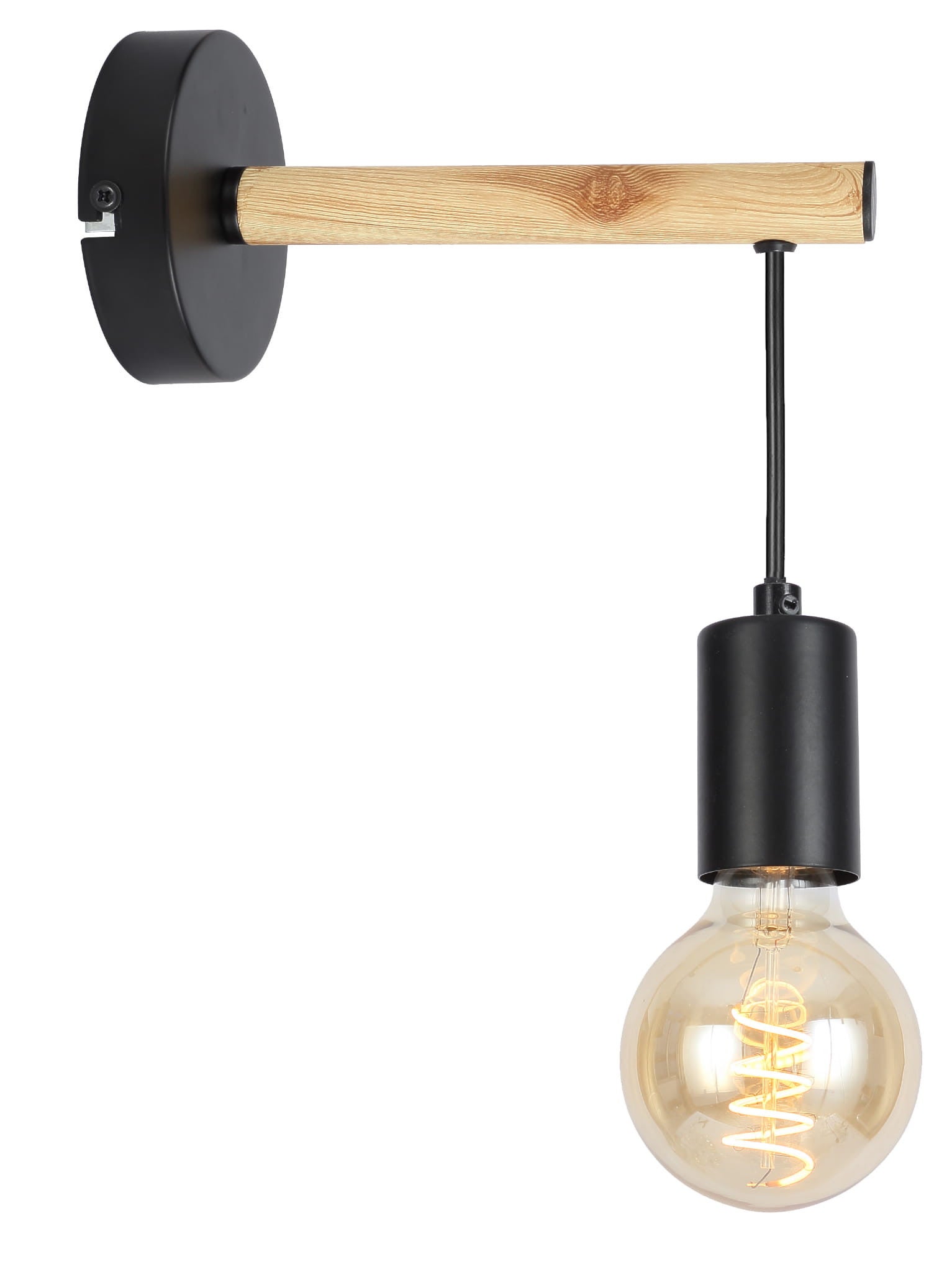Kinkiet ścienny Izzy czarny-jasne drewno 1xE27x60W wym: 23 x 21 x 10 cm metal IP20 Candellux