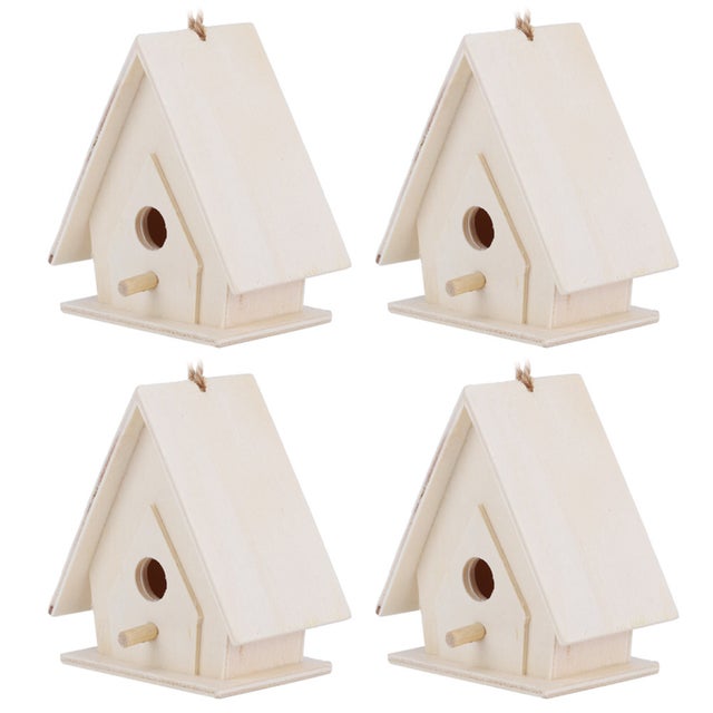 Glitzhome Casetta Per Uccelli Da Giardino In Legno Invecchiato – Vintage, Con Foro 3,5 Cm, Appendi, Bianca - 2