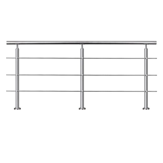 Garde-corps avec main courante, 200cm, en acier inoxydable 304, garde-corps avec 3 traverses, pour intérieur et extérieur