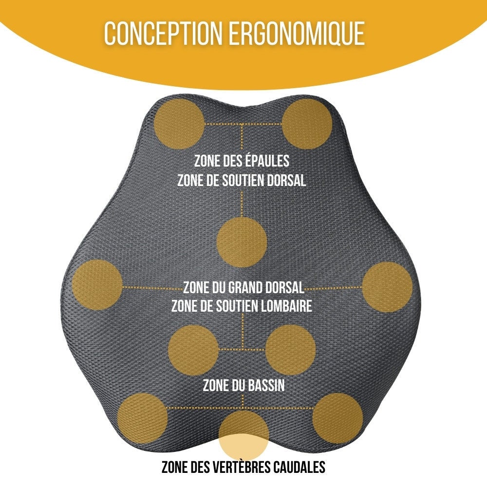 Coussin de Soutien Lombaire Allongé Ergonomique - 45x41x10,5 - en mousse à mémoire de forme - Sangles réglables - INPHYSIO - 5