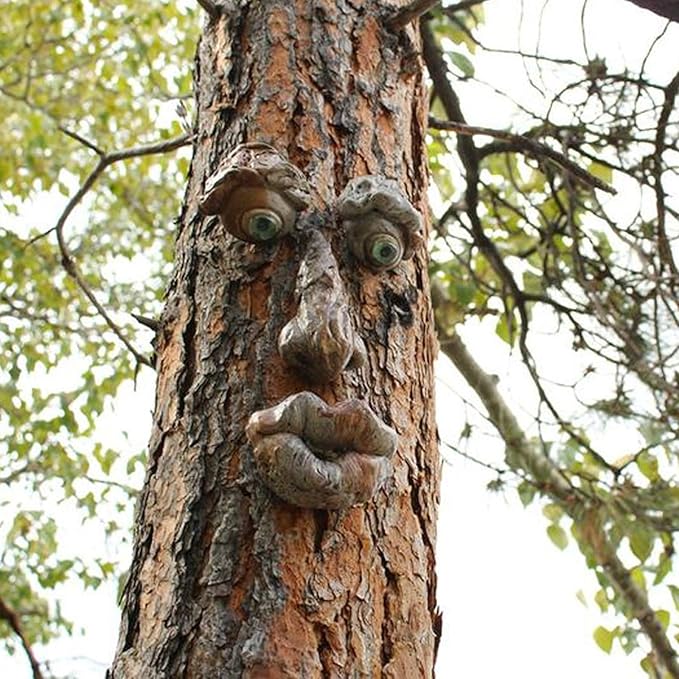 Décoration de jardin en résine représentant un visage d'arbre, sculpture d'elfe des bois à l'écorce texturée, ornement créatif pour cour extérieure - 3